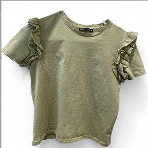 Zara Sage Green Ruffle Sleeve Tee